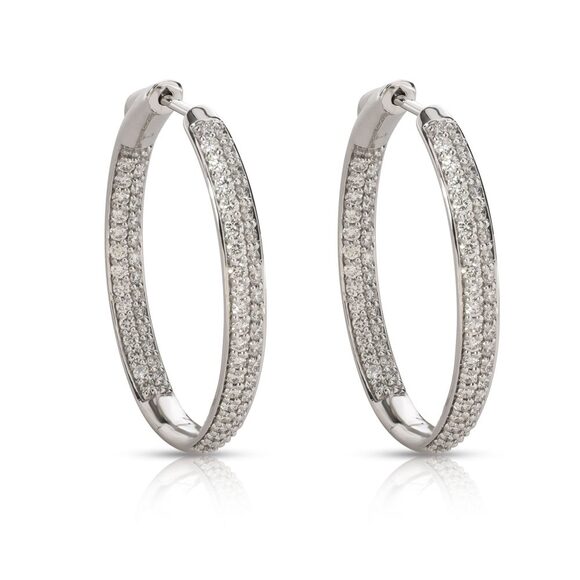 Blue Nile Pave Diamond Hoop Earrings in 14K White Gold 1.95 CTW - Picture 1 of 2